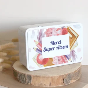 Boîte Personnalisée | Cadeau original ATSEM | Boîte Sucre Métal | Merci Super ATSEM | Motif Écolier