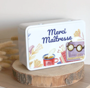 Boîte Personnalisée | Cadeau original MAÎTRESSE | Boîte Sucre Métal | Merci Super MAÎTRESSE | Motif Écolier